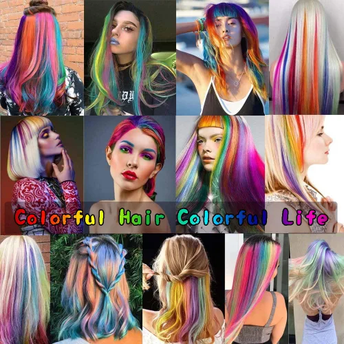Vista 7 de 20 extensiones de cabello con clip de colores para niñas, extensiones de cabello arcoíris multicolor de 20 pulgadas, reflejos instantáneos, piezas