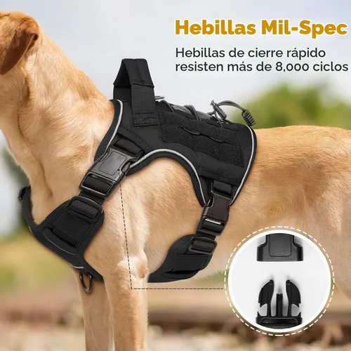 Vista 3 de Arnés táctico para perros grandes, chaleco reflectante ajustable sin tirones con sistema Molle, control de grado militar K9 para entrenamiento