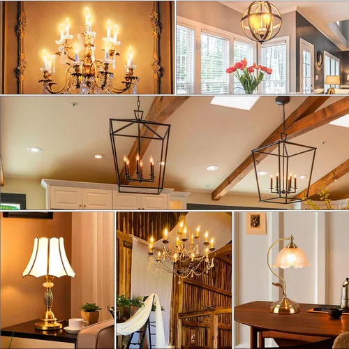 Vista 7 de Bombillas LED equivalentes a 60 vatios, bombilla LED vintage con punta de llama, bombilla LED E12 regulable 2700 K blanco cálido suave, bombilla LED