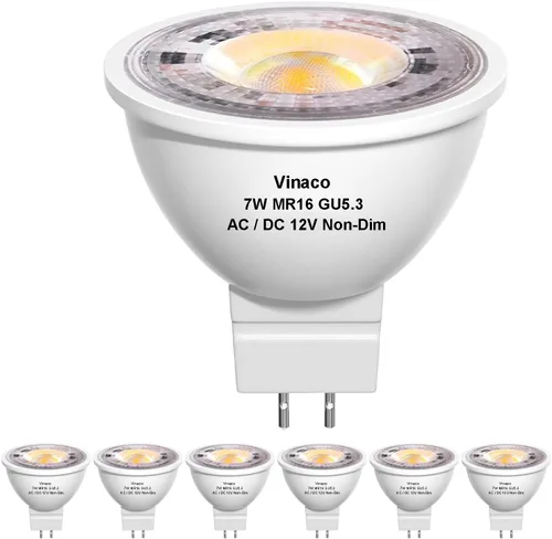 Vista 12 de Vinaco Bombilla LED MR16 38° GU5.3 2700K 7W 12V paquete de 12 no regulables