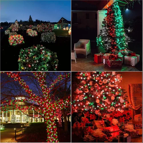 Vista 6 de Cadena de luces decorativas navideñas de 33 pies, 100 luces LED de alambre verde, luces de hadas estrelladas enchufables, 16 modos de iluminación