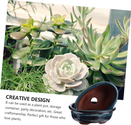 Vista 3 de Yardwe 2 macetas de cerámica esmaltadas para bonsái y cactus, elegantes adornos de escritorio decorativos para interiores para el año
