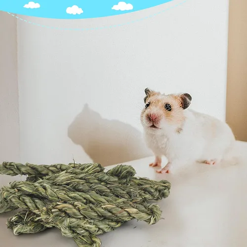 Vista 7 de Timothy - Juguetes masticables de heno para masticar, 12 piezas, bocadillos dentales naturales para conejos, conejitos y mascotas pequeñas