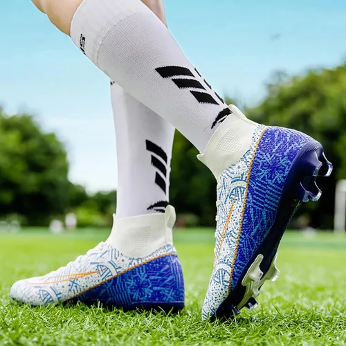 Vista 6 de Zapatos de fútbol para hombre, tacos de fútbol altos, con cordones, antideslizantes, para exteriores, AGFG, béisbol, lacrosse, rugby, botas