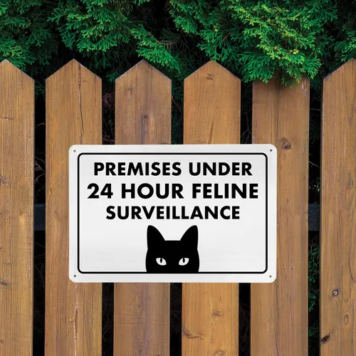 Vista 3 de Señal de Gato de 24 Horas de Vigilancia Felina de Premises Under 24 Hour - Cartel de gato divertido, metal, 8 x 12 pulgadas, letreros de gato