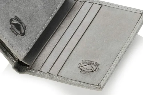 Vista 16 de Stealth Mode Cartera de cuero triple RFID para hombres con soporte de identificación abatible (negro)
