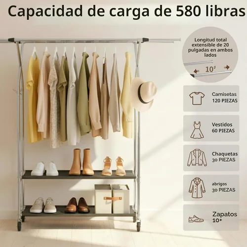 Vista 2 de HAPPY CHEERS Perchero de ropa resistente, perchero de doble barra