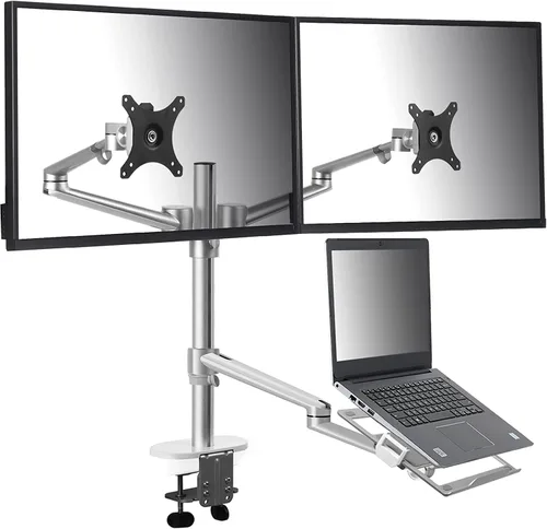 Vista 8 de Soporte de monitor para laptop de altura ajustable, compatible con portátiles de 13 a 17.3 pulgadas, capacidad para 2 monitores de 11 a 27 pulgadas