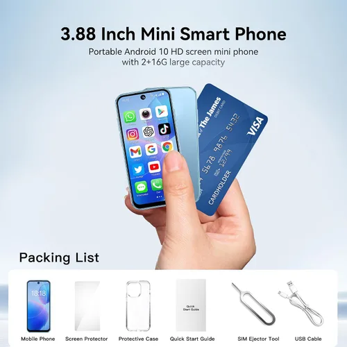 Vista 2 de 3G Mini Smartphone Sistema Android Desbloqueado Pantalla Táctil HD de 3.88 pulgadas Mini Teléfono Cámaras Duales SIM Dual Móvil Compacto Adecuado