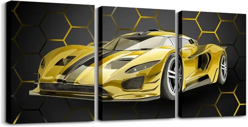 Vista 22 de Feelyou Cuadro azul de carreras para pared, 12 x 16 pulgadas, 3 piezas de autos deportivos de velocidad, lienzo para decoración de pared, diseño