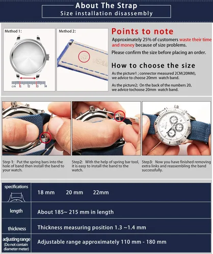 Vista 7 de BINLUN Banda de reloj de nailon de tela elástica Correa de reloj militar impermeable Hook-Loop