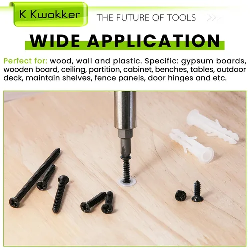 Vista 6 de Tornillos autorroscantes M3 Kit surtido de tornillos para madera de 0.236 in a 1.969 in, puntas Phillips de cabeza plana, tornillos y anclajes
