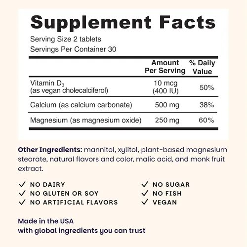 Vista 2 de EZ Melts Calcio y Magnesio - Suplemento diario para la salud del corazón, huesos, sistema inmunológico y cerebro - con vitamina D3 - Sin GMO