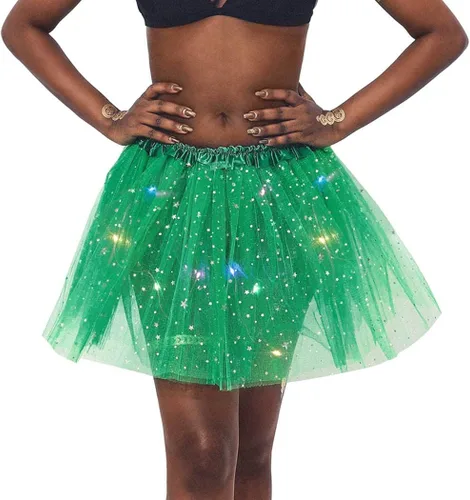Vista 2 de RELBCY Falda tutú LED para mujer, tutú de tul iluminado, falda tutú en capas de neón, disfraz de tutú para fiesta de festival, para mujeres y niñas