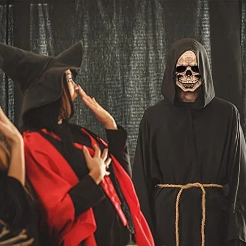 Vista 3 de Máscara aterradora de calavera de Halloween máscara realista de bocetos con mandíbula movible casco espeluznante de látex para adultos gris 125 x 75