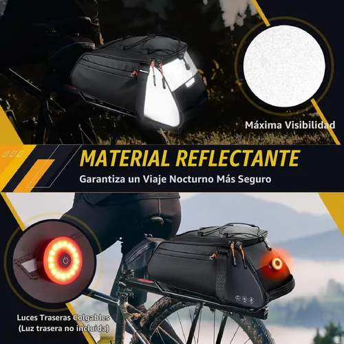 Vista 6 de WOTOW Bolsa impermeable para portabicicletas – Bolsa de maletero de bicicleta de gran capacidad de 10 L, alforjas reflectantes para sillín