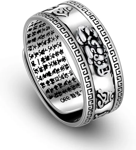 Vista 9 de Anillo ajustable de plata 990 Feng Shui PiXiu Mani Mantra Protección Wealth Ring LT_gold_new