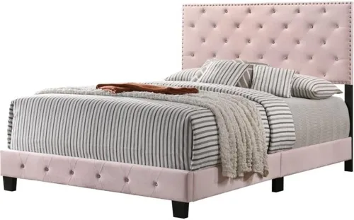 Vista 8 de Maklaine Moderna cama individual tapizada de terciopelo, 42 pulgadas de ancho x 77 pulgadas de profundidad x 47 pulgadas de alto, acabado rosa