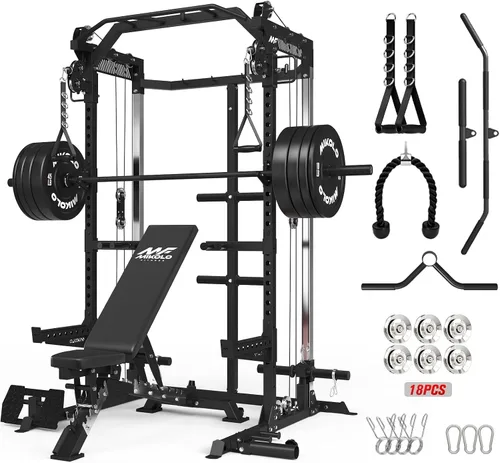 Vista 9 de Mikolo HR06 - Jaula de potencia con poleas de aluminio, estante de alimentación de 2000 libras con sistema de polea dual independiente, máquina