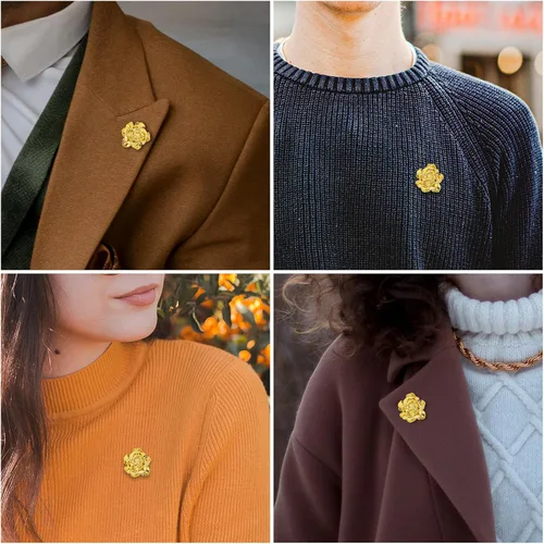 Vista 4 de Broche de solapa en tono dorado de 18 quilates para hombre, broches de metal con flores para mujeres, accesorios de traje para hombre, para boda