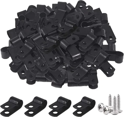 Vista 12 de Glarks 120 abrazaderas de alambre de nailon negro de 1/2 pulgada para montaje de tornillo tipo R con 120 tornillos para kit de cable, conducto