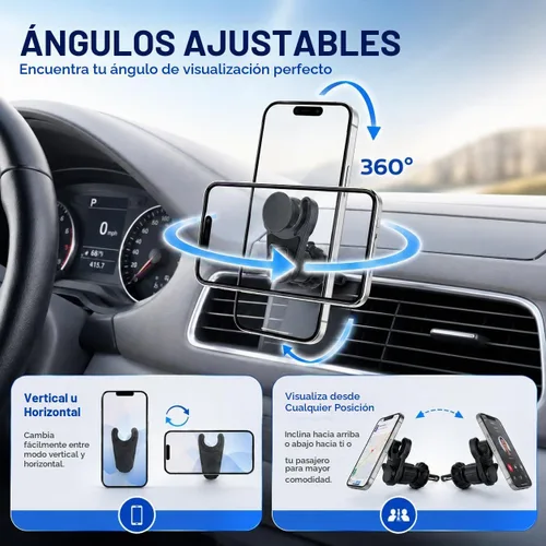Vista 5 de MCCHJoy Soporte magnético para automóvil 2X-Hold para PopSockets, fácil de instalar, montaje de ventilación de aire, ajustable y seguro, se adapta a