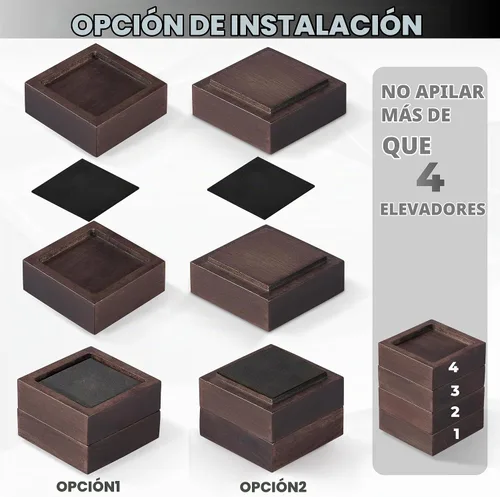Vista 2 de Elevadores de cama, elevadores de muebles (juego de 8 pulgadas de altura, 1 pulgada) se pueden ajustar a 2 pulgadas, 3 pulgadas o 4 pulgadas