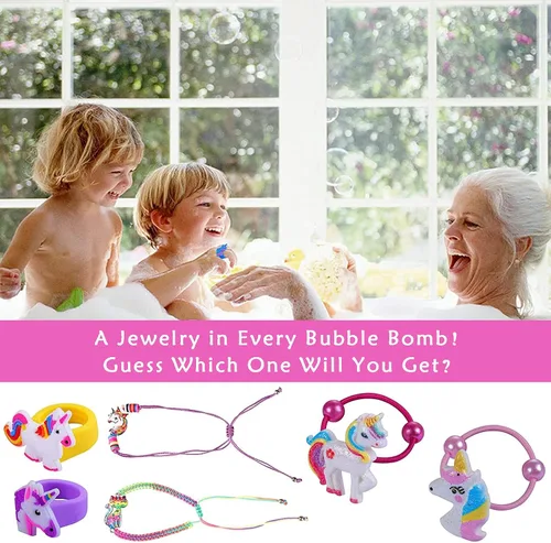 Vista 4 de Bombas de baño para niños, bombas de baño XXXL con sorpresa en el interior, regalos de unicornios para niñas, baño de burbujas orgánico natural