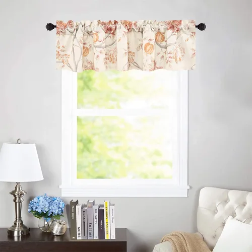 Vista 8 de Leeva Cortinas rústicas de cocina con estampado floral verde mezclado de lino para media ventana, para comedor, bolsillo para barra, cafetería