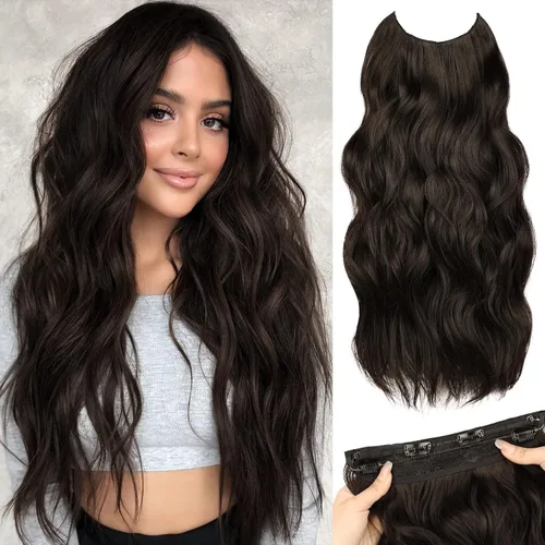 Vista 17 de Extensiones de Cabello con Alambre Invisible - Extensiones de Cabello Halo de 14 Pulgadas Largas Onduladas Postizo Sintético con Alambre