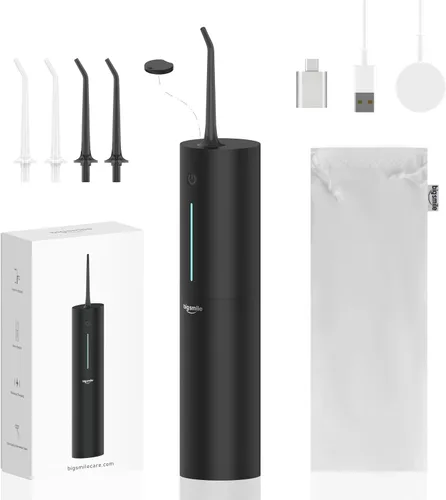 Vista 6 de Bigsmile Irrigador dental portátil inalámbrico para ducha de viaje, hilo dental fuerte IPX7 200ML imprescindible para niños y puentes