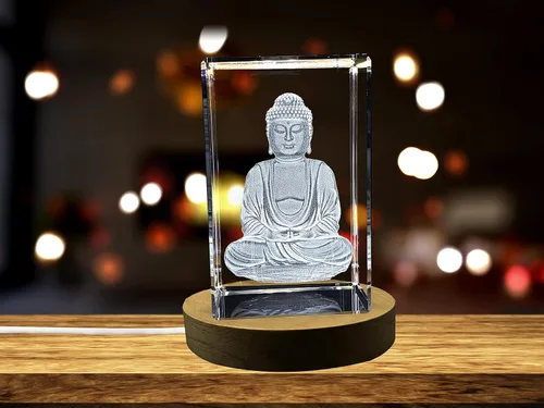 Vista 3 de Estatua de Buda de cristal 3D con luz LED (grande)