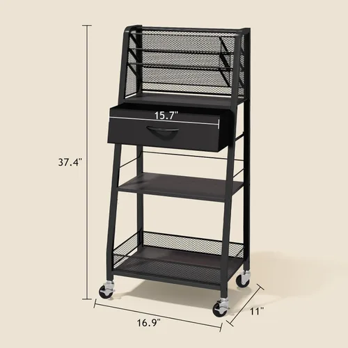 Vista 2 de Homsorout Carro Rodante de 3 Niveles - Carro Utilitario de Metal con Cajón de Almacenamiento y Ruedas, Organizador Versátil para Arte y Manualidades