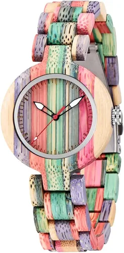 Vista 40 de Dentily Relojes de madera natural para mujer, reloj de cuarzo hecho a mano, reloj de pulsera único deportivo para mujer