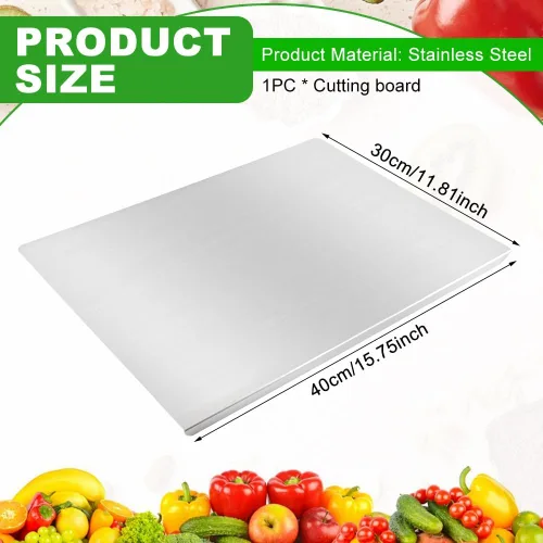 Vista 9 de Tablas de cortar de acero inoxidable con borde para cocina, tabla de cortar de metal, tabla de cortar grande de mostrador para carne, frutas