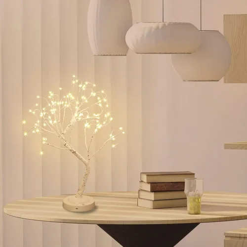 Vista 4 de 108 luces LED de árbol de abedul de 20 pulgadas, lámpara artificial de mesa de árbol de hadas, ocho modos de iluminación, funciona con USB