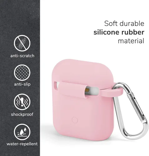 Vista 4 de Funda de silicona para AirPods, fundas protectoras a prueba de golpes con llavero compatible con Apple AirPod 2 y 1