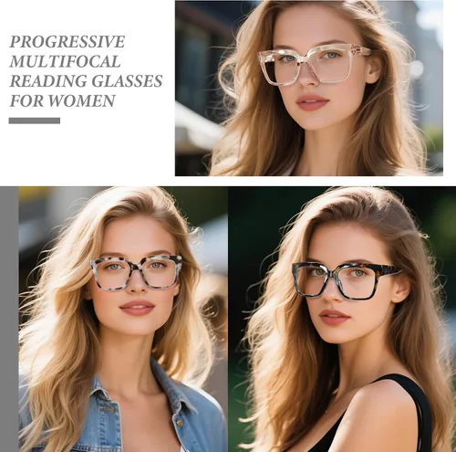 Vista 2 de Gafas de lectura progresivas multienfoque para mujer, de gran tamaño, bloqueo de luz azul, estilo Oprah, lectores de computadora