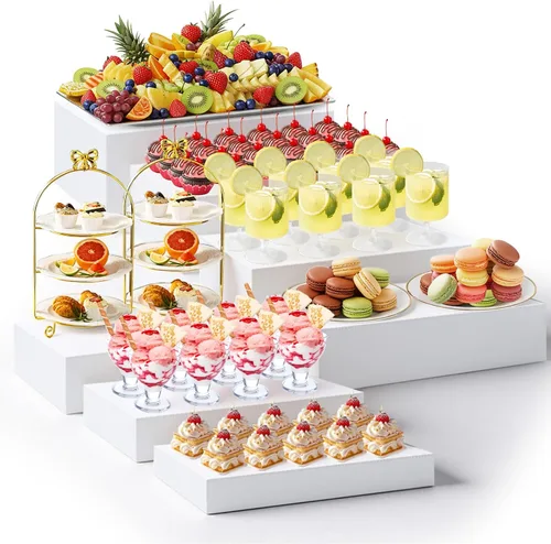 Vista 25 de Leinuosen Juego de 7 Elevadores Grandes para Buffet de 6" a 12" Caja de Exhibición de Acrílico Elevador de Mesa de Postres para Catering Soporte