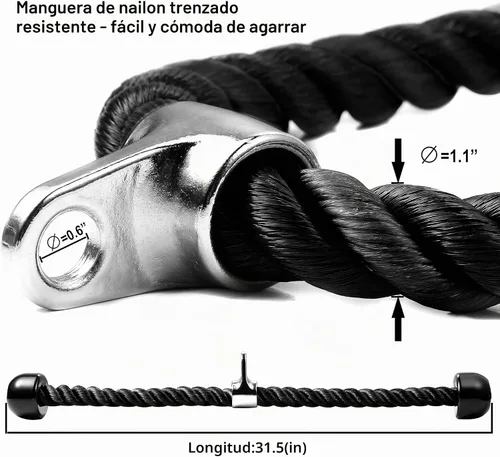 Vista 3 de Cable de tracción de cuerda de tríceps de lujo, 27 y 36 pulgadas de longitud, fácil de agarrar y antideslizante, accesorio de cable para ejercicio