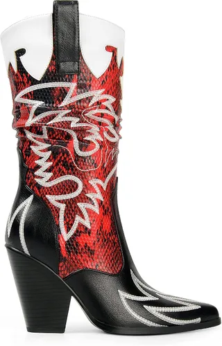 Vista 2 de ANN CREEK Botas vaqueras de contraste para mujer, botas vaqueras a media pantorrilla