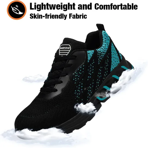 Vista 5 de Kezhiho Zapatos de trabajo con punta de acero para hombre, ligeros, cómodos, antideslizantes, a prueba de pinchazos, zapatos de seguridad