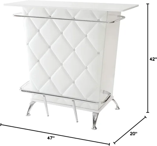 Vista 2 de Benzara BM181080 - Mesa de bar acolchada de piel sintética de estilo contemporáneo con botón de acolchonamiento, color blanco
