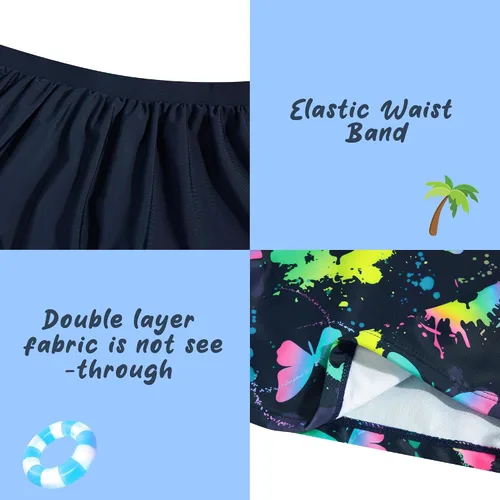 Vista 2 de swimsobo Traje de baño de 3 piezas con falda para niñas de 6 a 12 años, tankini ajustable