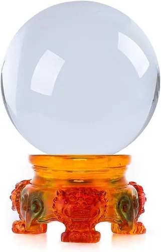 Vista 17 de Amlong Crystal - Bola de cristal ámbar de 3 pulgadas (80 mm) con base de resina de león arcoíris y caja de regalo para bola decorativa, fotografía