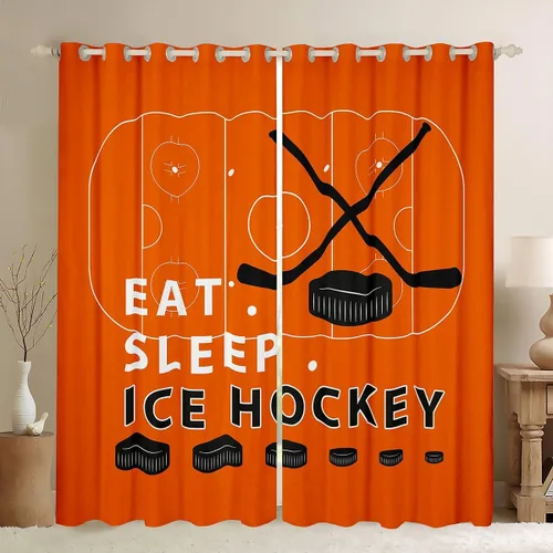Vista 12 de Erosebridal Hockey Blackout Curtains for Boys,Blue and Black Sports Curtains & Drapes for Kids Teen,Ball Games Gamer Bedroom Decor,Ice Hockey Field