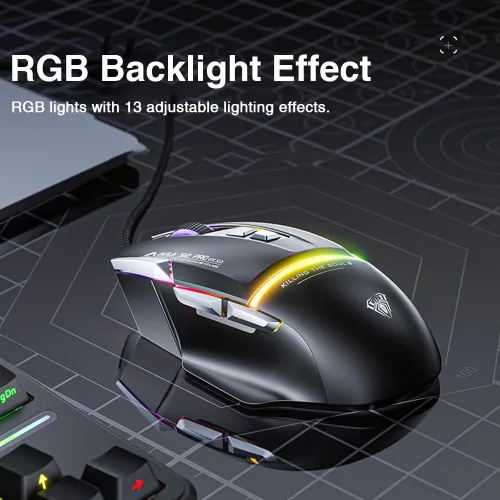 Vista 3 de AULA S12Pro - Mouse para juegos con cable blanco, 12800 DPI óptico gamer con retroiluminación RGB, 8 botones programables, software compatible