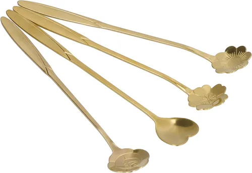 Vista 8 de Cuchara agitadora, 4PCS cuchara mezcladora de flores en forma de corazón cuchara de café de acero inoxidable cuchara de desierto cuchara de té
