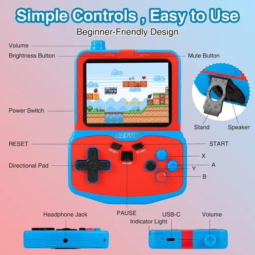 Vista 5 de Consola de videojuegos portátil para niños, 220 juegos clásicos retro integrados, reproductor de mano Plug & Play con pantalla IPS de 3.5 pulgadas