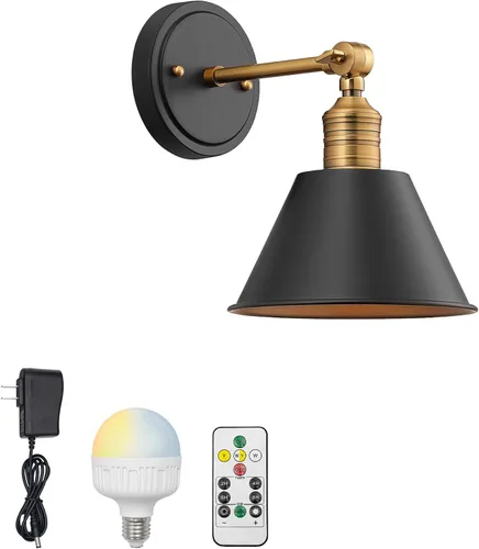 Vista 15 de Fácil de cargar e instalar, control remoto, batería recargable inalámbrica, funciona con atenuación continua, aplique de pared de diseño vintage
